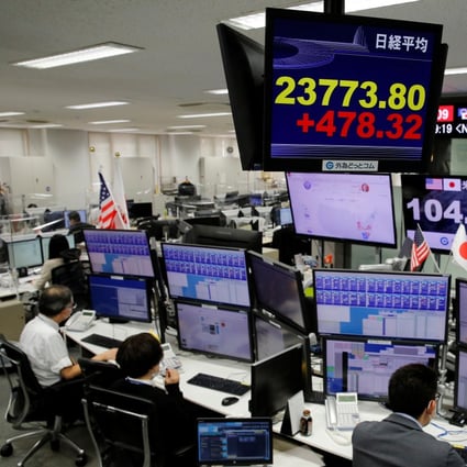 The Nikkei stock index on display at a foreign exchange trading company in Tokyo on November 4, 2020. Photo: Reuters