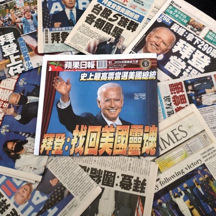 Taiwan newspapers report Joe Biden winning the US presidential election in November. Photo: EPA-EFE