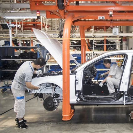 An Audi sedan being assembled at the FAW-Volkswagen factory in Changchun, on July 9, 2019. Photo: Xinhua