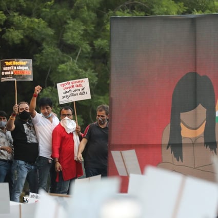 Indian activists from various organisations hold anti-rape placards during a protest in Uttar Pradesh state in New Delhi in October. Photo: EPA-EFE