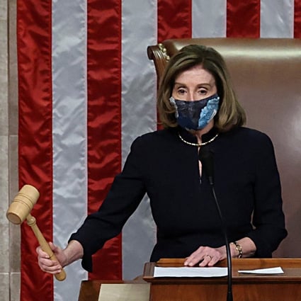 US House Speaker Nancy Pelosi presides over the vote to impeach former president Donald Trump for a second time, on January 13. Photo: Reuters