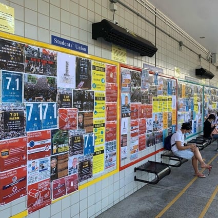 Protest-related material occupies space on the notice boards at HKUST’s Clear Water Bay campus. Photo: Handout