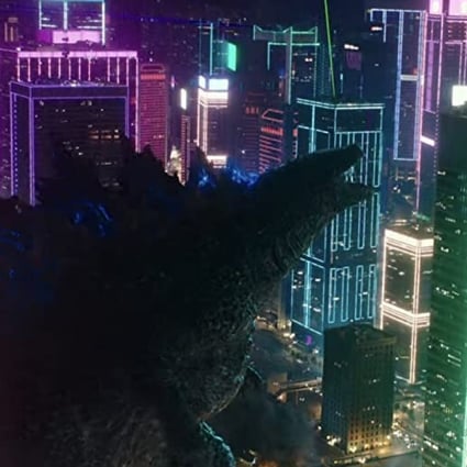 Godzilla takes a walk through Central on Hong Kong Island at night in the upcoming film Godzilla vs. Kong.