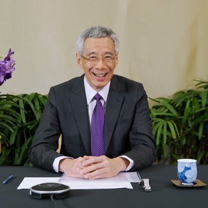 Prime Minister Lee Hsien Loong of Singapore addressing the all-virtual World Economic Forum, which usually takes place in Davos, Switzerland. Photo: AFP