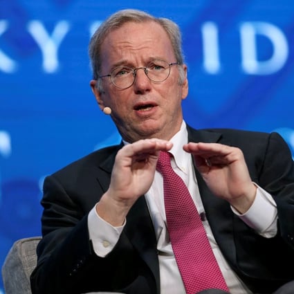 Eric Schmidt seen speaking during the SALT conference in Las Vegas, Nevada, in this file photo from May 17, 2017. Photo: Reuters