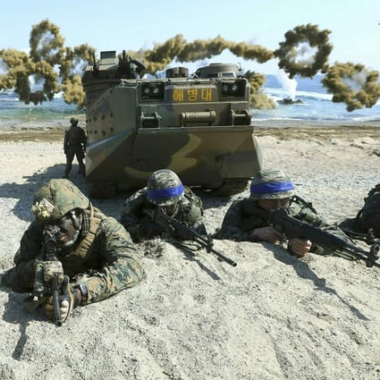 American and South Korean marines take part in an amphibious exercise in 2016, before the countries began to pause their joint military drills. Photo: AP