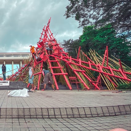 An art installation at the University of the Philippines depicting the barricades made by students during the Diliman Commune uprising of 1971. Photo: University of the Philippines/Pol Torente