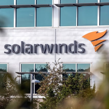 The SolarWinds logo is seen outside the company’s headquarters in Austin, Texas, in December. Photo: Reuters