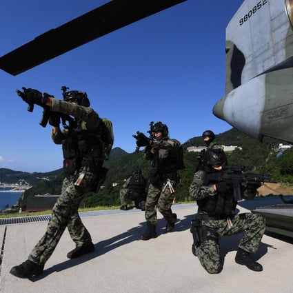 South Korean army special forces take part in a 2019 military drill at Dokdo islets, which are also claimed by Japan. Photo: AFP