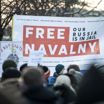 People at a rally to protest against the detention of Alexei Navalny. Photo: dpa