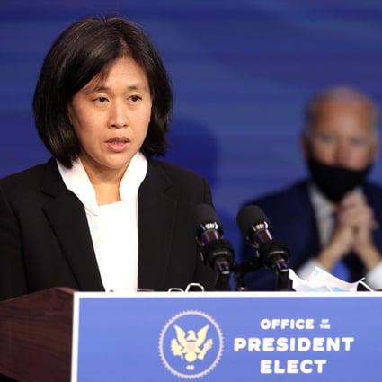 Katherine Tai speaks after her nomination as the next US Trade Representative at the Queen Theatre on December 11 in Delaware. It may be early summer before she is confirmed but several trade-related issues cannot easily be kicked down the road. Photo: Getty Images/AFP