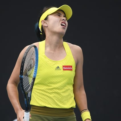 China's Wang Qiang reacts after losing a point to Italy's Sara Errani during their first round match at the Australian Open in Melbourne. Photo: AP