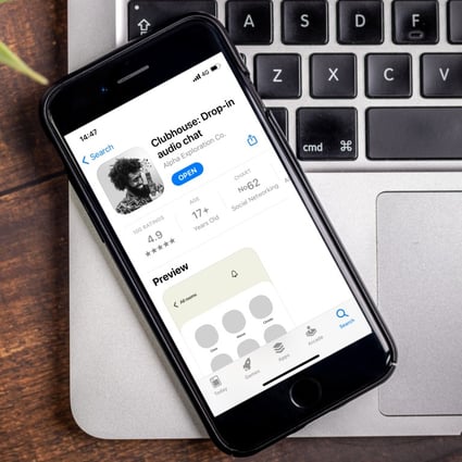 The Clubhouse audio chat application seen on a smartphone. Photo: Shutterstock