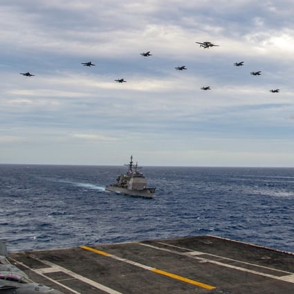 Aircraft join the USS Theodore Roosevelt and USS Nimitz carrier strike groups in the South China Sea on Tuesday. Photo: US Navy