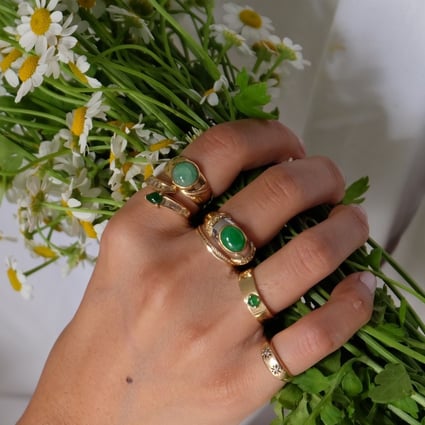 Rings from Ren, a contemporary jewellery line focusing on jade. Founder Crystal Ung was frustrated by the old-fashioned design of jade jewellery.