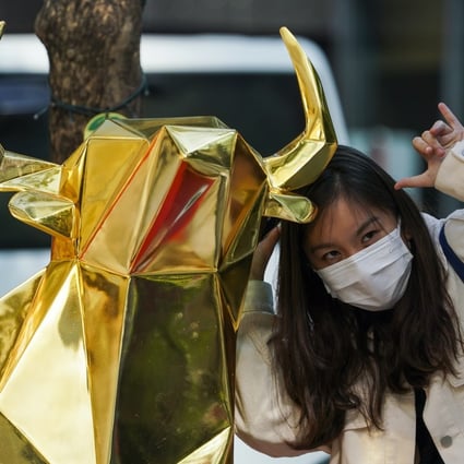 Lunar New Year decorations marking the Year of the Ox in Causeway Bay, Hong Kong. Photo: Felix Wong