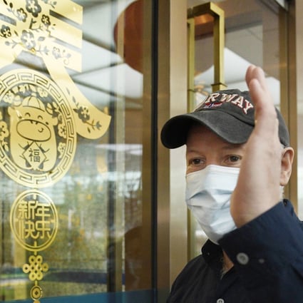 Peter Daszak, a member of the World Health Organization’s team tasked with investigating the origins of the coronavirus pandemic, arrives at Wuhan’s airport in China on Wednesday. Photo: Kyodo