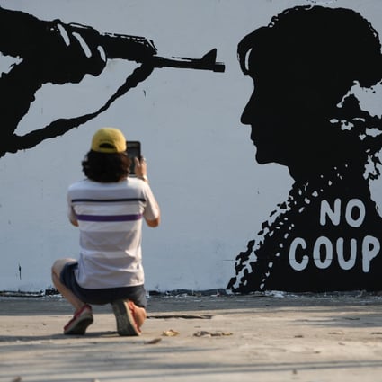 Street graffiti against the military coup in Myanmar popped up in Bangkok this past week. Photo: Reuters