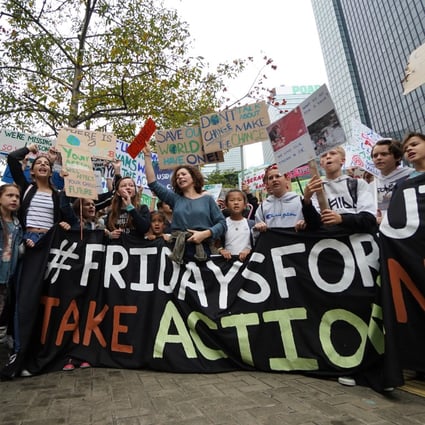 Students urge the Hong Kong government to take action against climate change, as part of the global Fridays for Future campaign, in March 2019. Photo: SCMP