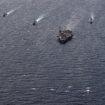 The Theodore Roosevelt and Nimitz carrier strike groups carried out manoeuvres in the South China Sea on Tuesday. Photo: US Navy
