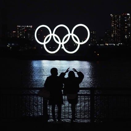Olympic rings float on the water in the Odaiba section in Tokyo. Photo: AP