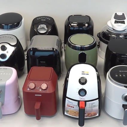 A line-up of 12 air fryers tested by the Consumer Council recently. Photo: Handout