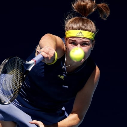 Czech Republic’s Karolína Muchova serves during her quarter-final victory over Australia's Ashleigh Barty at the Australian Open on Wednesday. Photo: Reuters