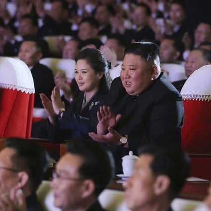 Ri Sol-ju and Kim Jong-un watch a performance marking the birthday of former leader Kim Jong-il in Pyongyang. Photo: AP