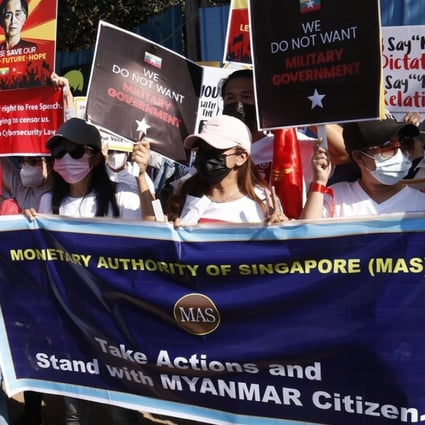 Myanmar Protesters Pressure Singapore To Stand For Justice And Compel Min Aung Hlaing To Cede Power South China Morning Post