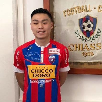 Hong Kong footballer Tommy Chuck Yiu-kwok poses after signing for Swiss Second Division side FC Chiasso on a two-year contract in 2018. Photo: Facebook