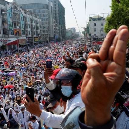 A February 22 protest in Mandalay, Myanmar, against the military coup. Photo: Reuters