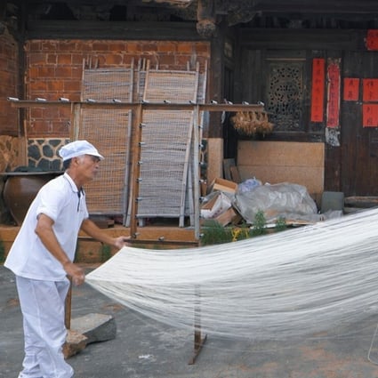 Huang Jia makes misua at his shop in Fujian province, eastern China. Photo: Goldthread