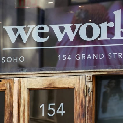 This Oct. 15, 2019, file photo shows a WeWork logo at the entrance to one of their office spaces in the SoHo neighborhood of New York. Photo: AP