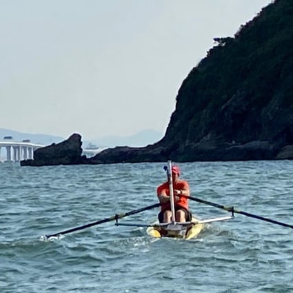 Andrew Lawson on his way to becoming the first person to row solo around Lantau Island. Photos: Handout