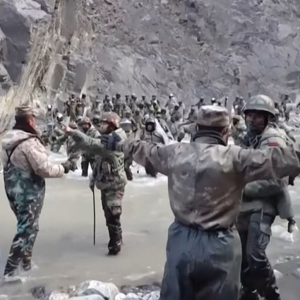 China’s state broadcaster CCTV released footage that it said showed June’s border clash between Chinese (foreground) and Indian troops. Photo: AFP