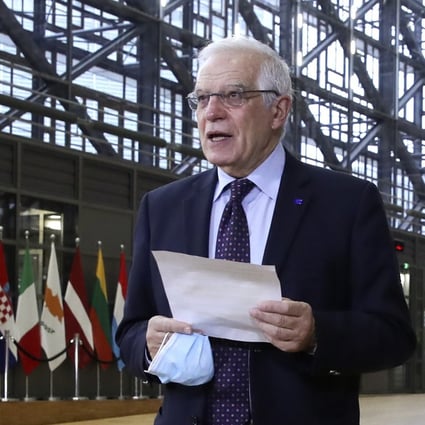 European Union foreign policy chief Josep Borrell arrives for a meeting of EU foreign ministers in Brussels on Monday. Photo: AP