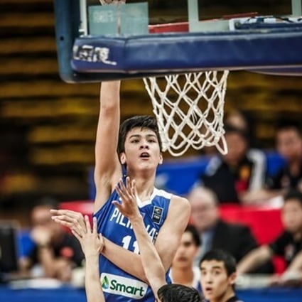 Filipino national youth team player Kai Sotto scores against Japan in 2017. Photo: Handout
