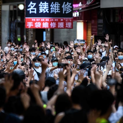 A protest against the national security law in Hong Kong on July 1, 2020, on the 23rd anniversary of the city’s handover from Britain to China. Photo: AFP