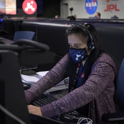 Swati Mohan monitoring the Perseverance rover mission at Nasa's Jet Propulsion Laboratory in Pasadena, California. Photo: EPA-EFE