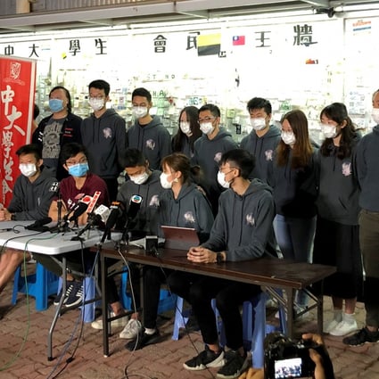 Members of Chinese University student union hold a press conference on Friday. Photo: Reuters
