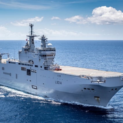 French amphibious assault ship the Tonnerre was sent to join three months of training and patrols in the Pacific. Photo: Twitter