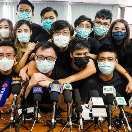 Localist candidates attend a press conference in Mong Kok on the democratic primaries. Photo: Sam Tsang