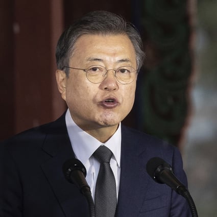 South Korean President Moon Jae-in speaks during a ceremony to mark the 1919 uprising against Japanese colonial rule, saying Seoul is always ready to sit down for talks with Tokyo on resolving issues of the past. Photo: AP