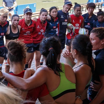 Hong Kong women’s 15s head coach Jo Hull addresses her squad at a Rugby World Cup qualifier at the Asia Rugby Championships in Hong Kong in 2017. Photo: Handout