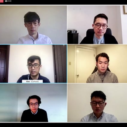 Screen capture of a video session in which seven activists – Nathan Law, Sunny Cheung, Ted Hui, Brian Leung, Glacier Kwong, Ray Wong Toi-yeung and Baggio Leung – launch the ‘2021 Hong Kong Charter’. Photo: Stand News