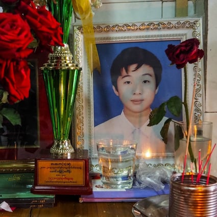 A shrine to 17-year-old Myanmar protester Khant Nyar Hein, who was killed by security forces. Photo: Min Ye Kyaw