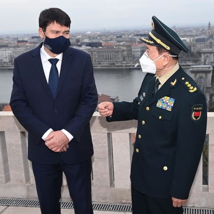 Hungarian President Janos Ader (left) and Chinese Defence Minister Wei Fenghe held talks on the first stop of Wei’s weeklong trip. Photo: EPA-EFE