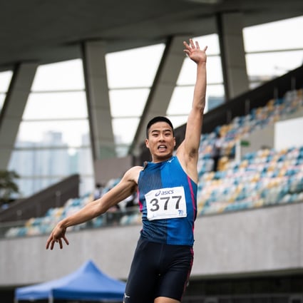 Long jumper Chan Ming-tai in action during the 2021 Hong Kong Athletics Series – Series 1 at Tseung Kwan O Sports Ground. Photo: HKAAA