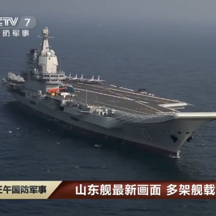The Shandong is China’s first domestically produced aircraft carrier. Photo: CCTV