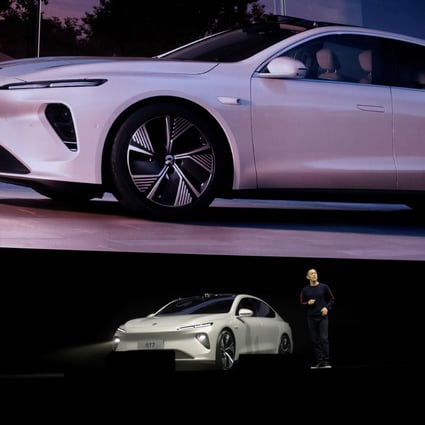 William Li, founder and chief CEO of NIO, unveils the ET7 sedan at a launch event in Chengdu, Sichuan province, on January 9, 2021. Photo: Reuters